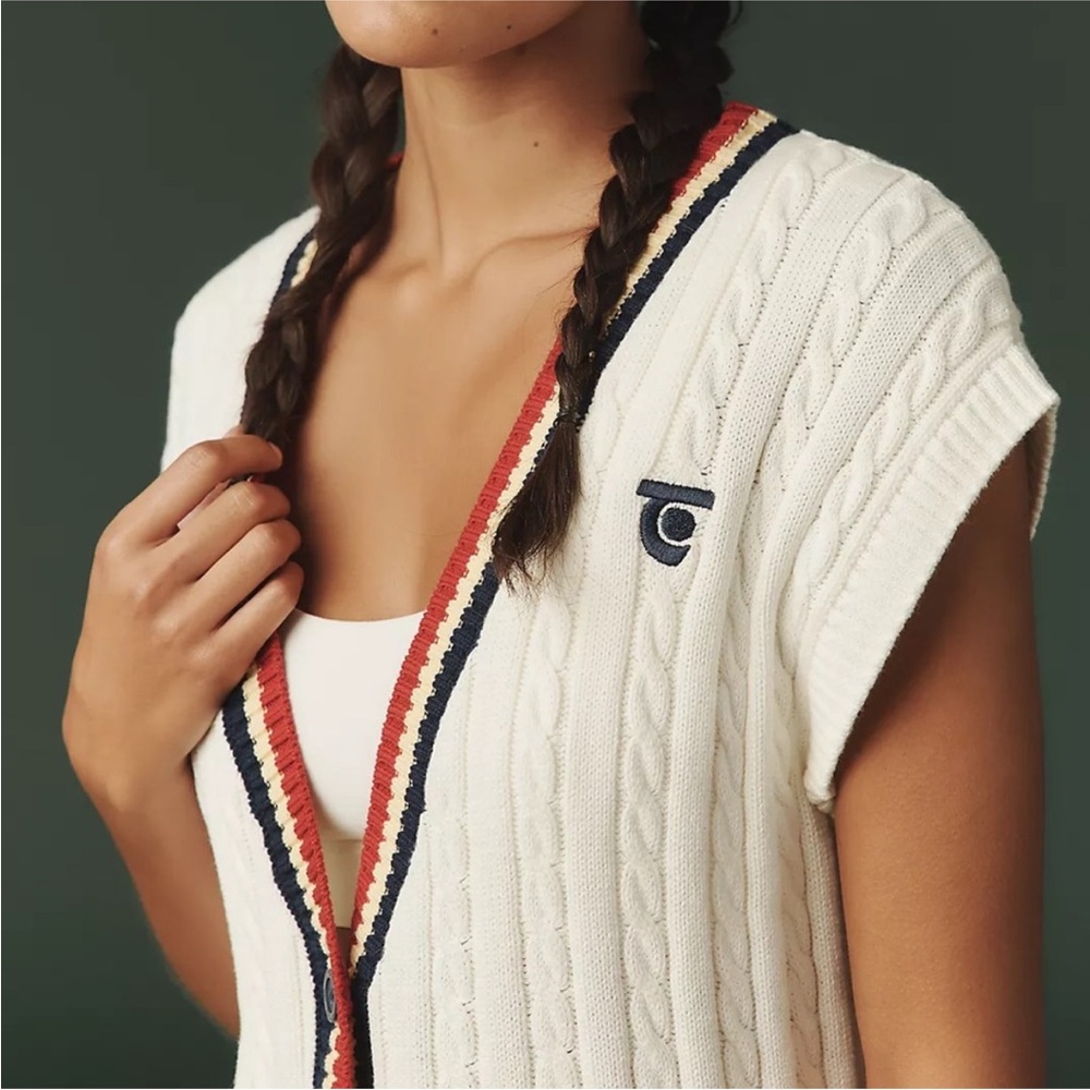 NWT Tretorn x Anthropologie Longline Short Sleeve Cardigan White Womens M Preppy - Picture 4 of 11